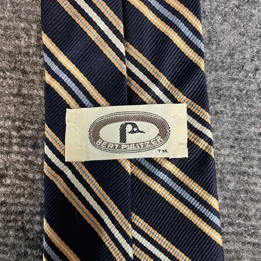 Bert Pulitzer Mens Navy Gold Striped Silk Necktie Classic Rep Stripe Tie